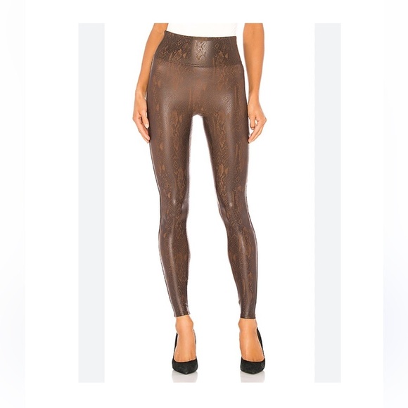 SPANX NWOT Faux Leather Dark Brown Snakeskin Legging Size M - Picture 1 of 9